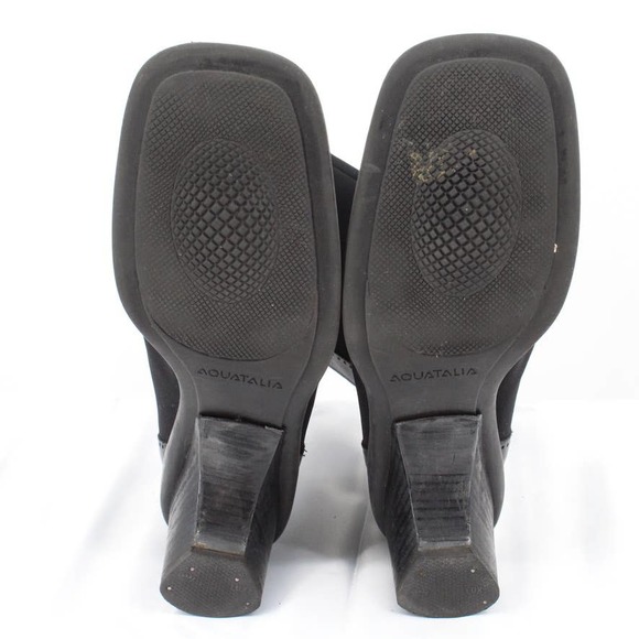 Aquatalia Size 10 Elastic Leather Mid Calf Boots Back Zip Square Split Toe - Picture 12 of 12